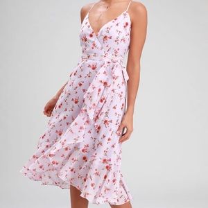 Lulus Lavender Floral Midi Wrap Dress